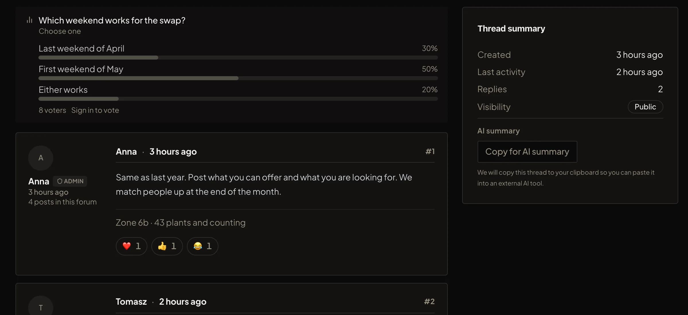 A forum thread that starts with a poll