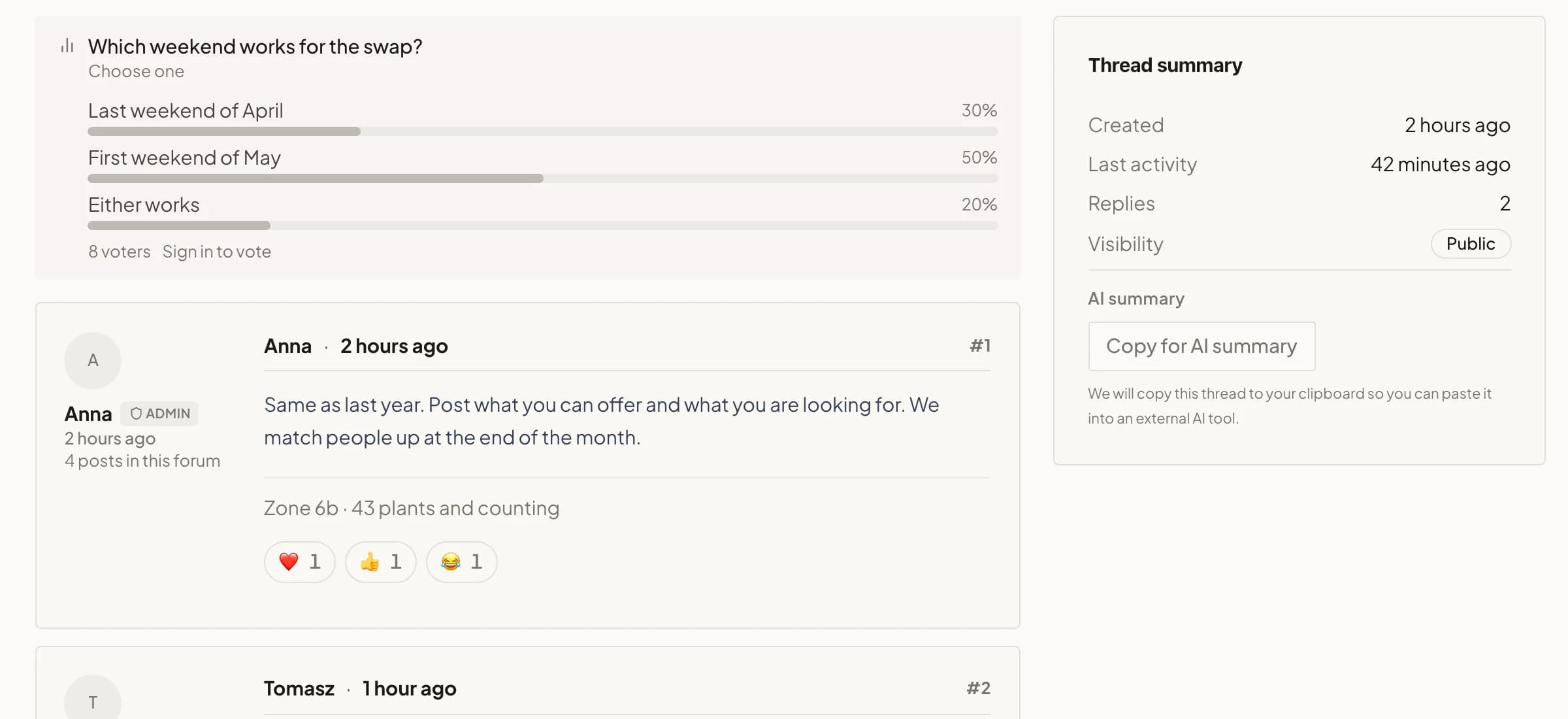 A forum thread that starts with a poll